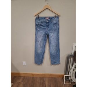 Juicy‎ Couture Juniors SZ 7 Denim Jeans heart embroidery straight boho distress